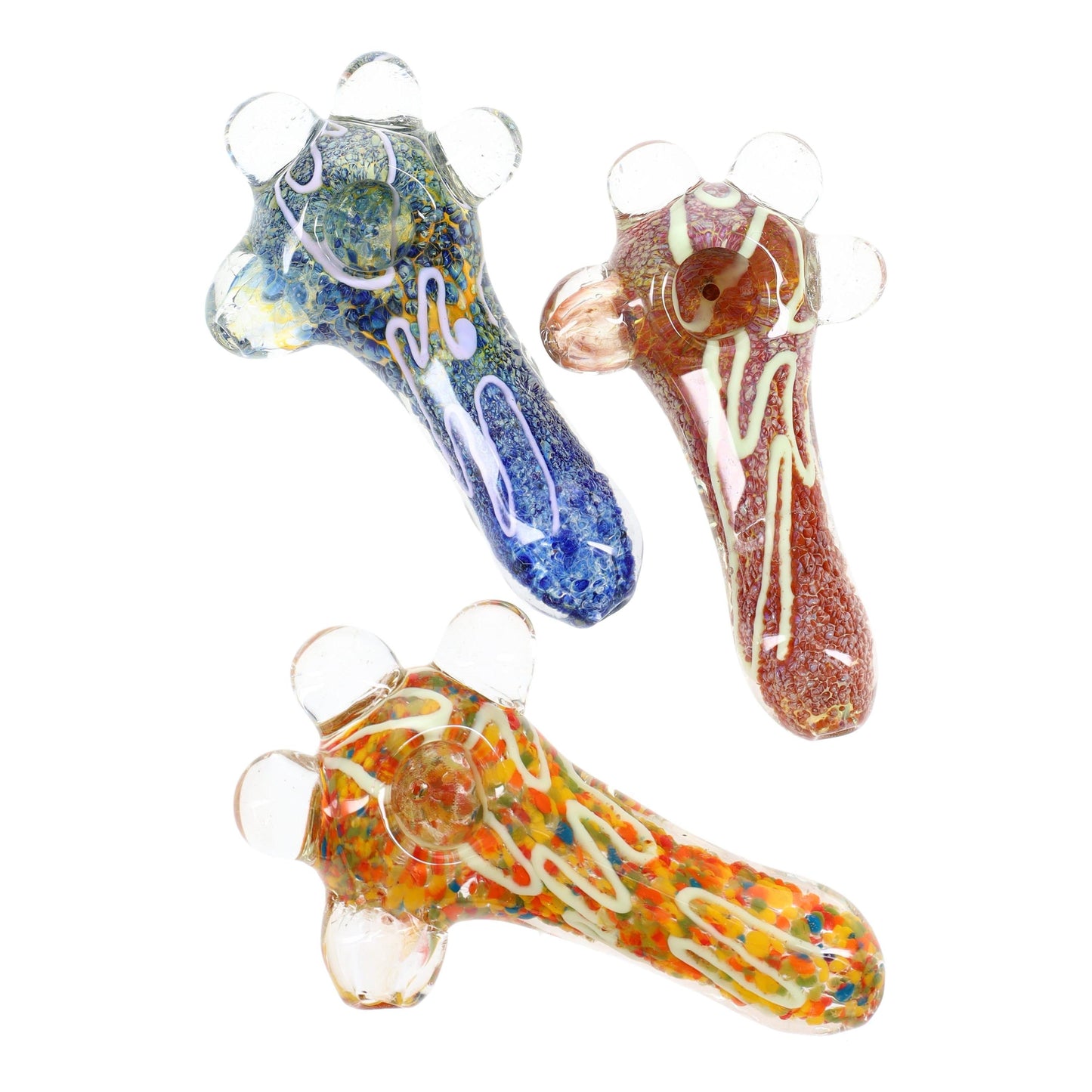Silver Fumed Frit Striped Glass Spoon “Starburst Crown” – 5″ – Assorted Colors