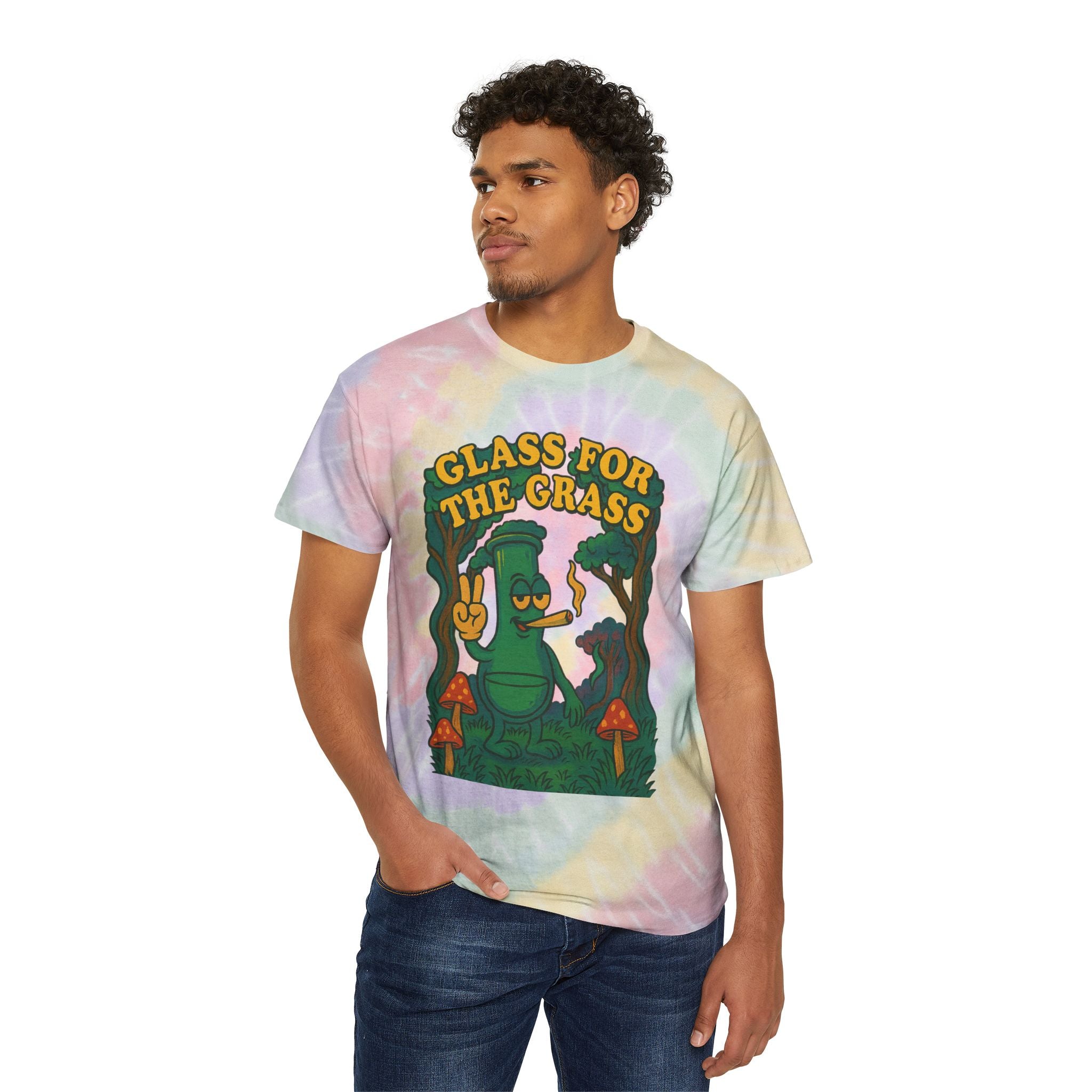 Tie-Dye Spiral Tee — "Glass for the Grass" Graphic T-Shirt