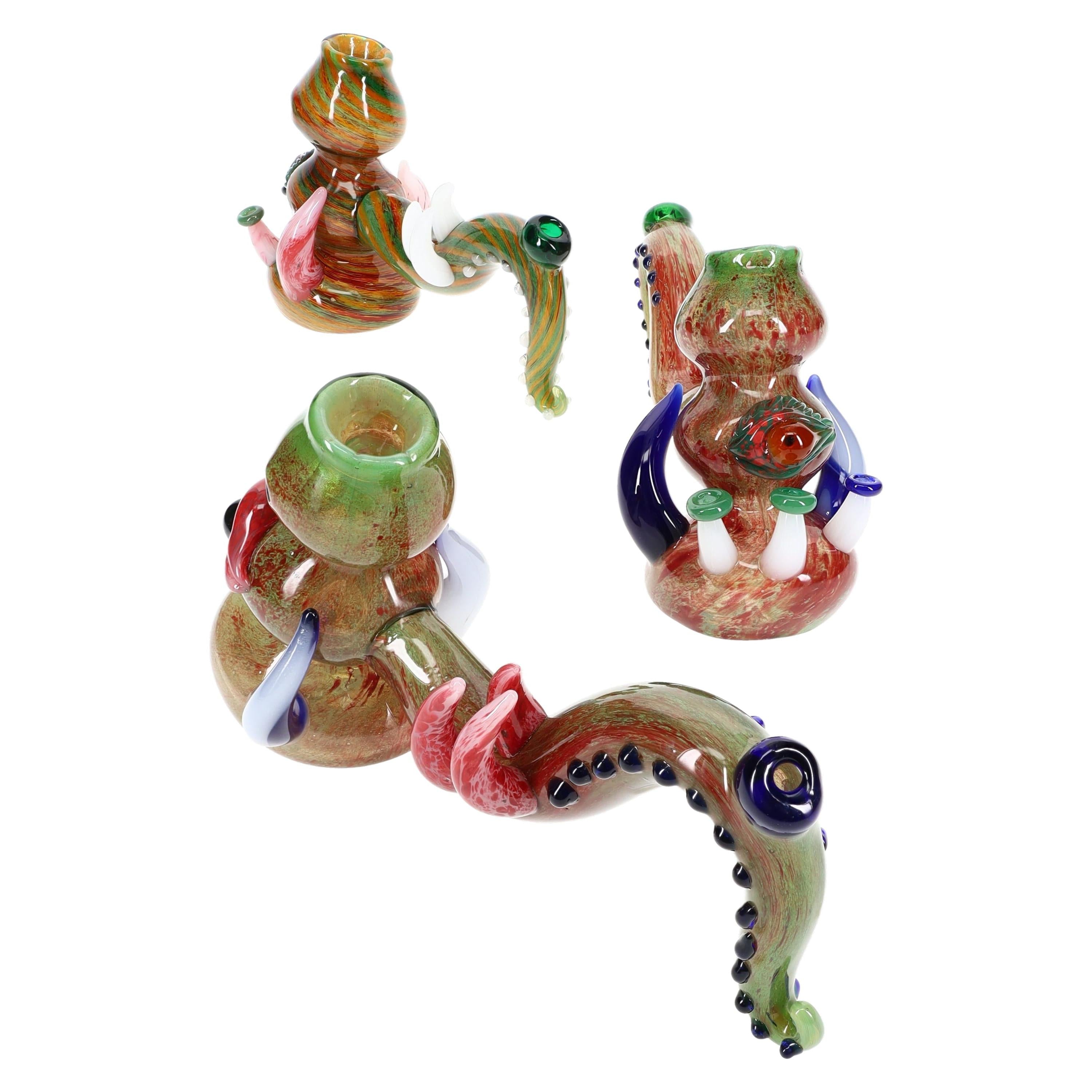 Glass Tentacle Hammer Bubbler “Kraken Eye” – Silver Fumed – 8″ – Assorted Colors