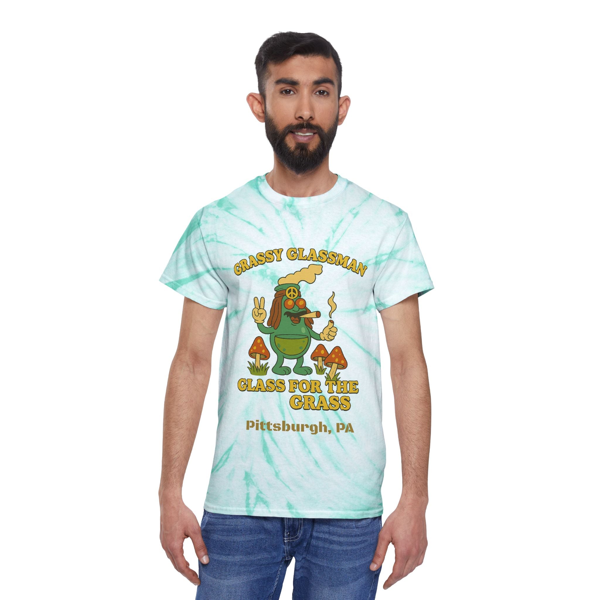 Hippie Tie-Dye Tee — "Glass for the Grass" Graphic T-Shirt