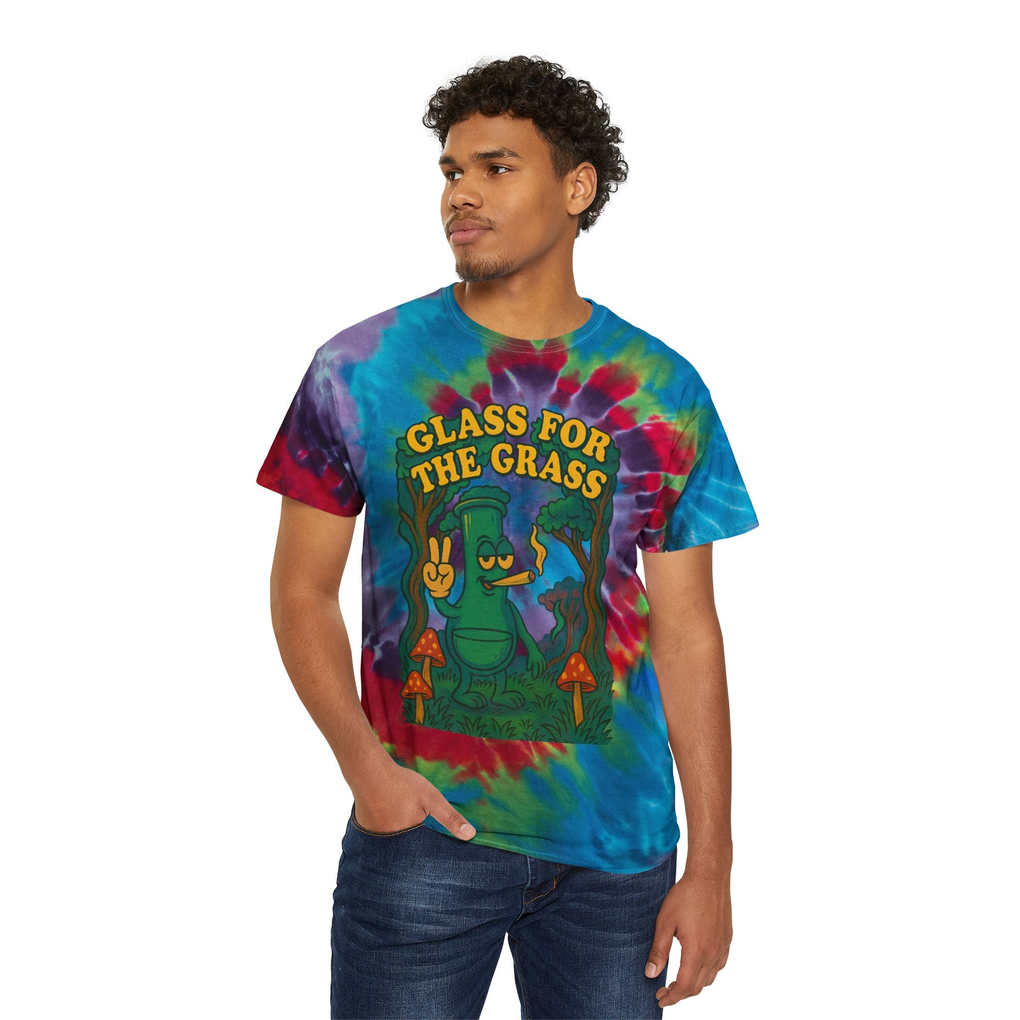Tie-Dye Spiral Tee — "Glass for the Grass" Graphic T-Shirt