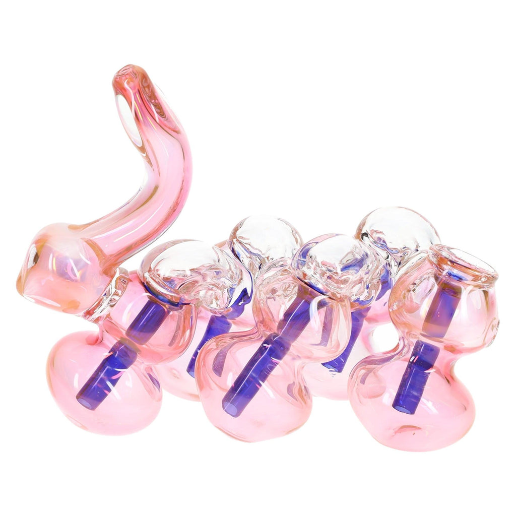 Glass Multi-Chamber Sherlock Bubbler “Bubble Train” – Gold Fumed