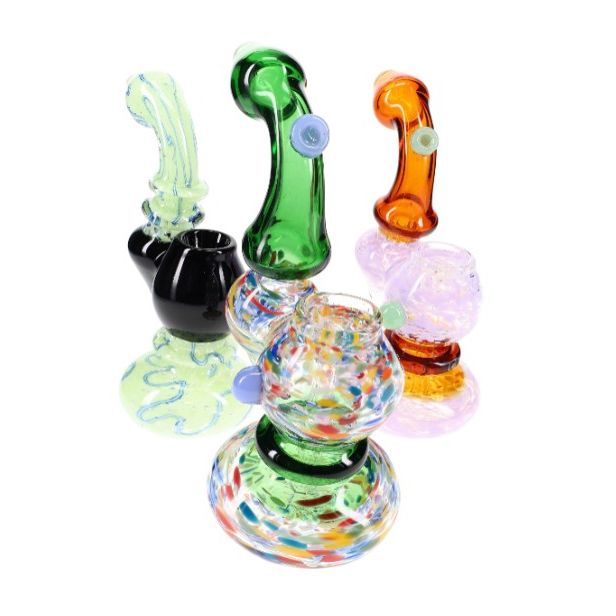 Colorful Frit Glass Sherlock Bubbler “Party Pebbles” – 7.5″ – Assorted Colors