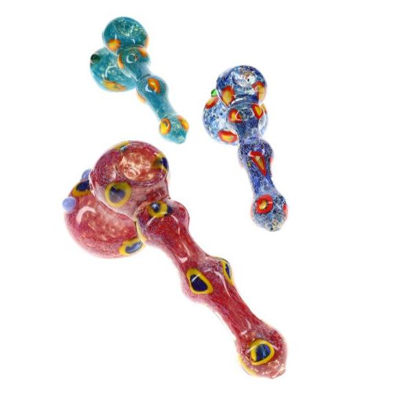 Color-Changing Silver-Fumed Frit Glass Hammer Bubbler “Speckled Sabre” – 7½″ – Assorted Colors